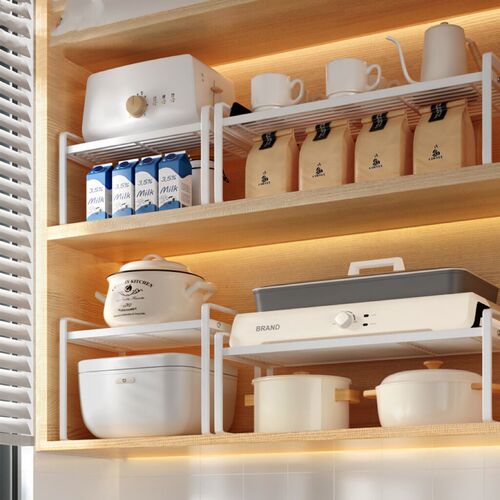 Layered storage racks in kitchen cabinets, countertop cabinet storage partitions, retractable under sink storage pot racks