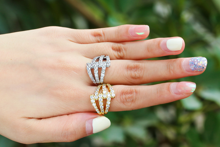 6g Weight Zircon Inlay Material Fashion Copper Gold-plated Zircon Hollow Double Layer Ring