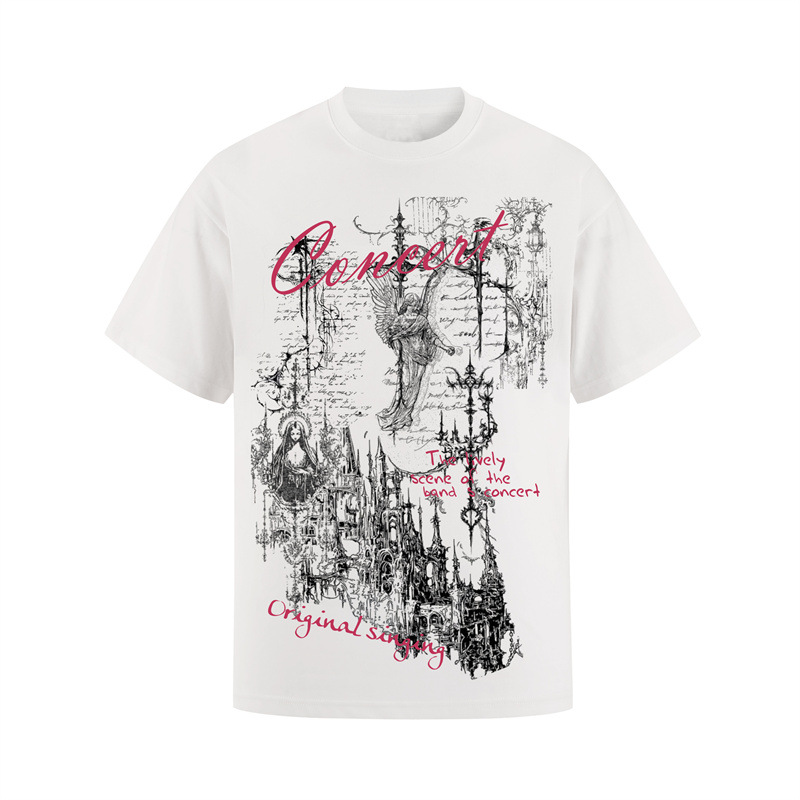 Camiseta hombre estampado gótico castillo ángel algodón blanco_voghion.com
