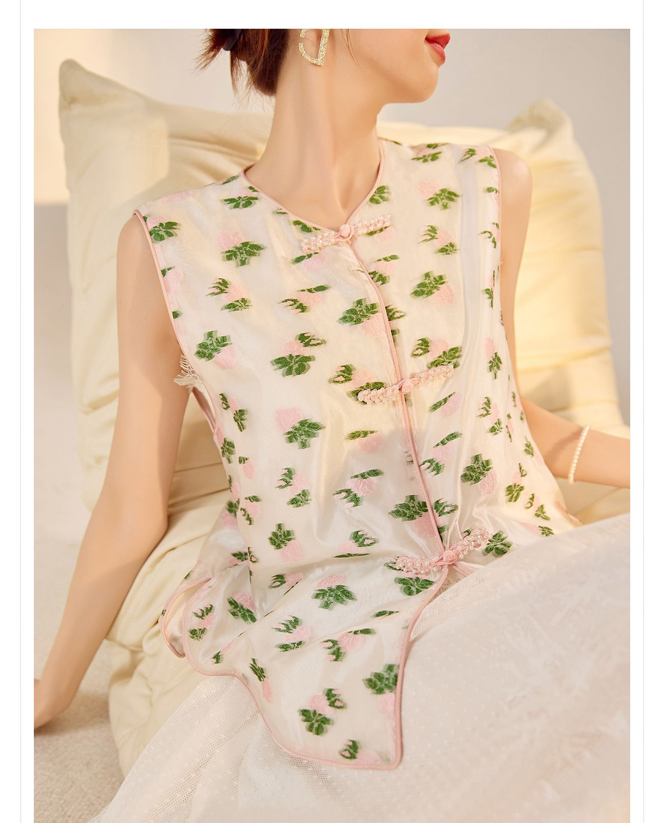 Áo vest gile in thêu không tay thời trang mùa hè — Màu trắng sữa chi tiết 6