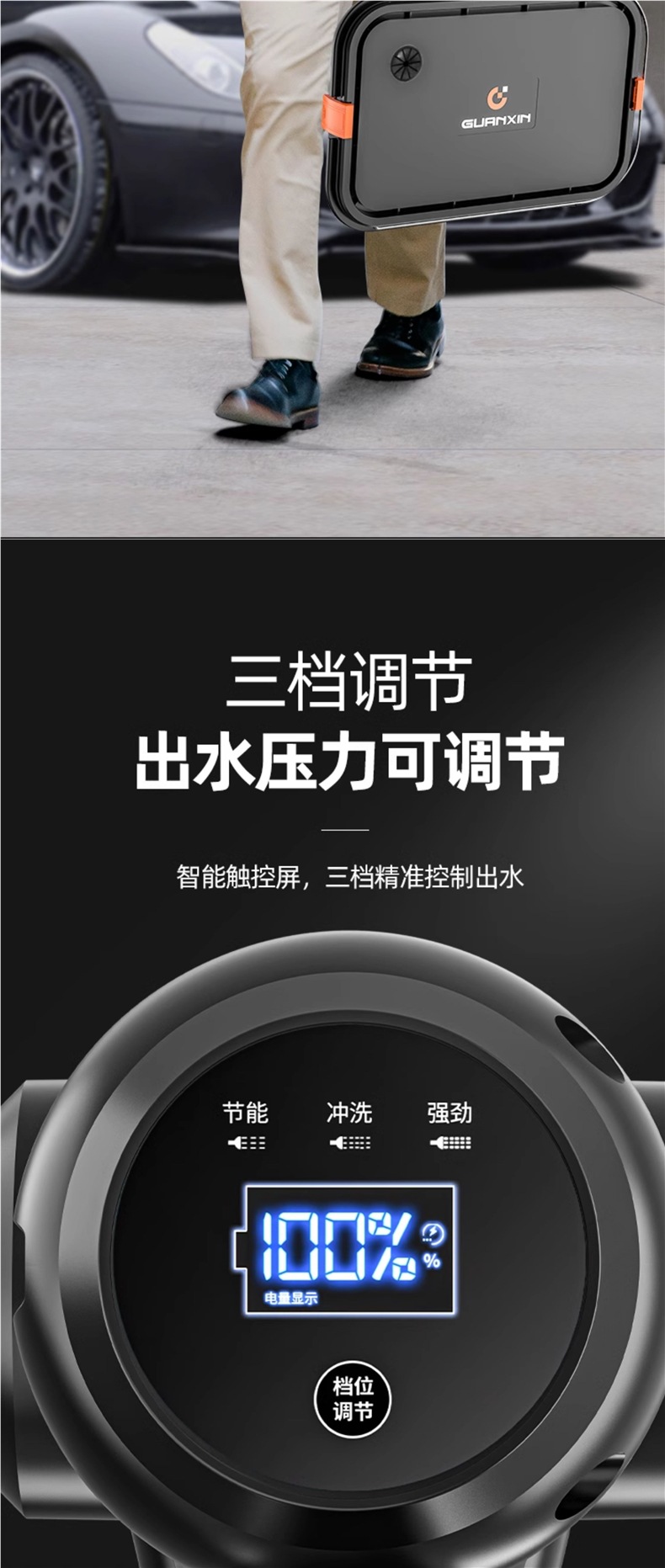 Care about Wireless Car Washing Machine, High-Pressure Water Gun, Household Car Cleaning Artifact, Powerful Lithium Battery Charging Booster Water Tank