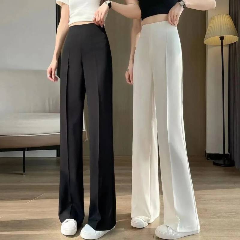 女性用サイドジッパースーツパンツ2025夏新作ハイウエストスリムお腹カバーお腹引き締めヒップアップカジュアルワイドレッグパンツ|undefined