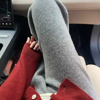 阔腿裤女秋冬外穿直筒裤垂坠感羊绒针织拖地裤