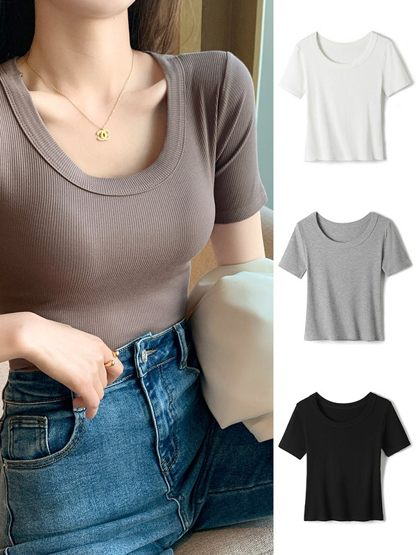 H5 21半袖tシャツの女性は春夏シンプルな純色の外着を着ています。|undefined