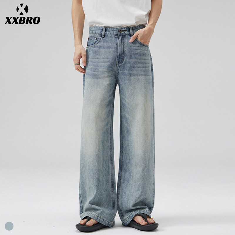 Muxi Clothing # Basic Versatile Washed Blue Vintage Trendy A-Line High-Waisted Jeans for Men and Women, Straight-Leg Pants. Muxi Clothing # Basic Versatile Washed Blue Vintage Trendy A-Line High-Waisted Jeans for Men and Women, Straight-Leg Pants.