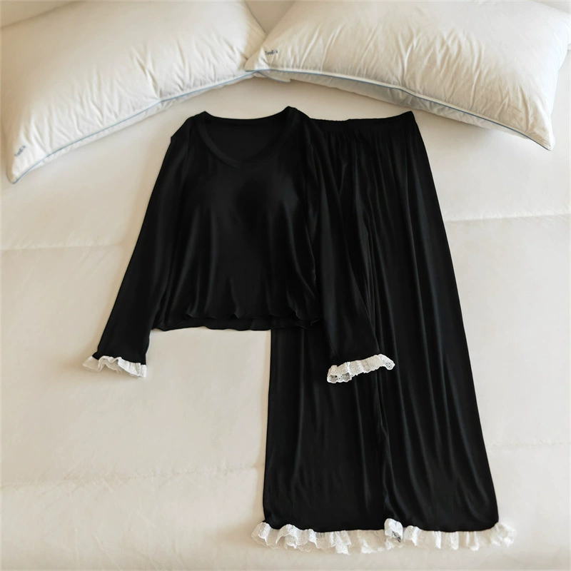 Pijama, autumn long-sleeve, trousers, solid breast pads, set