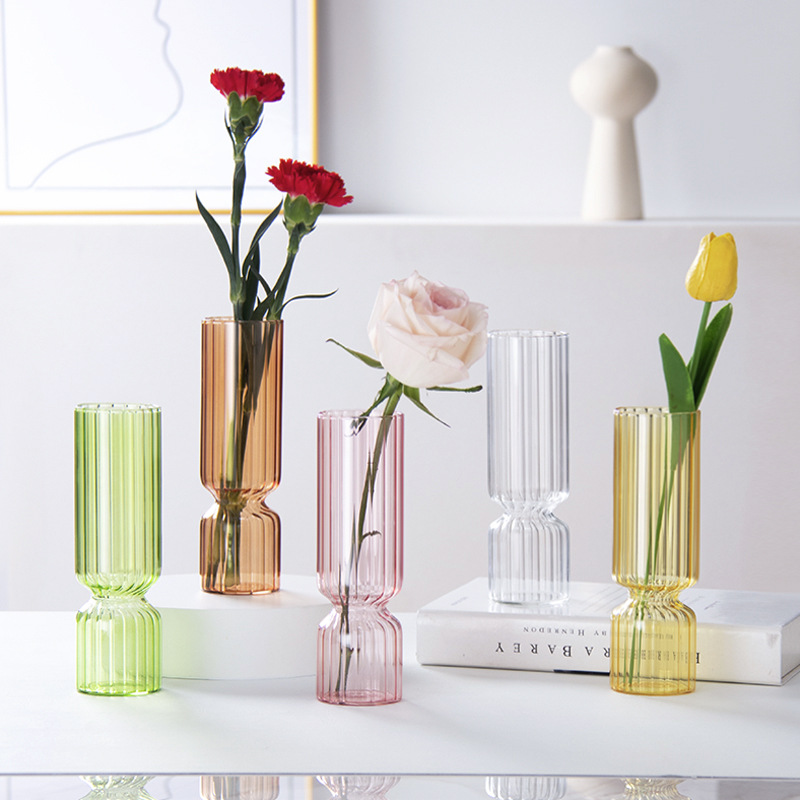 Florero de vidrio transparente florero hidropónico a rayas flor fresca flor seca decoración de la Mesa decoración del florero