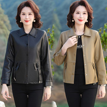高档PU皮衣短款外套2025春秋装气质中年妈妈装时尚皮夹克机车女装