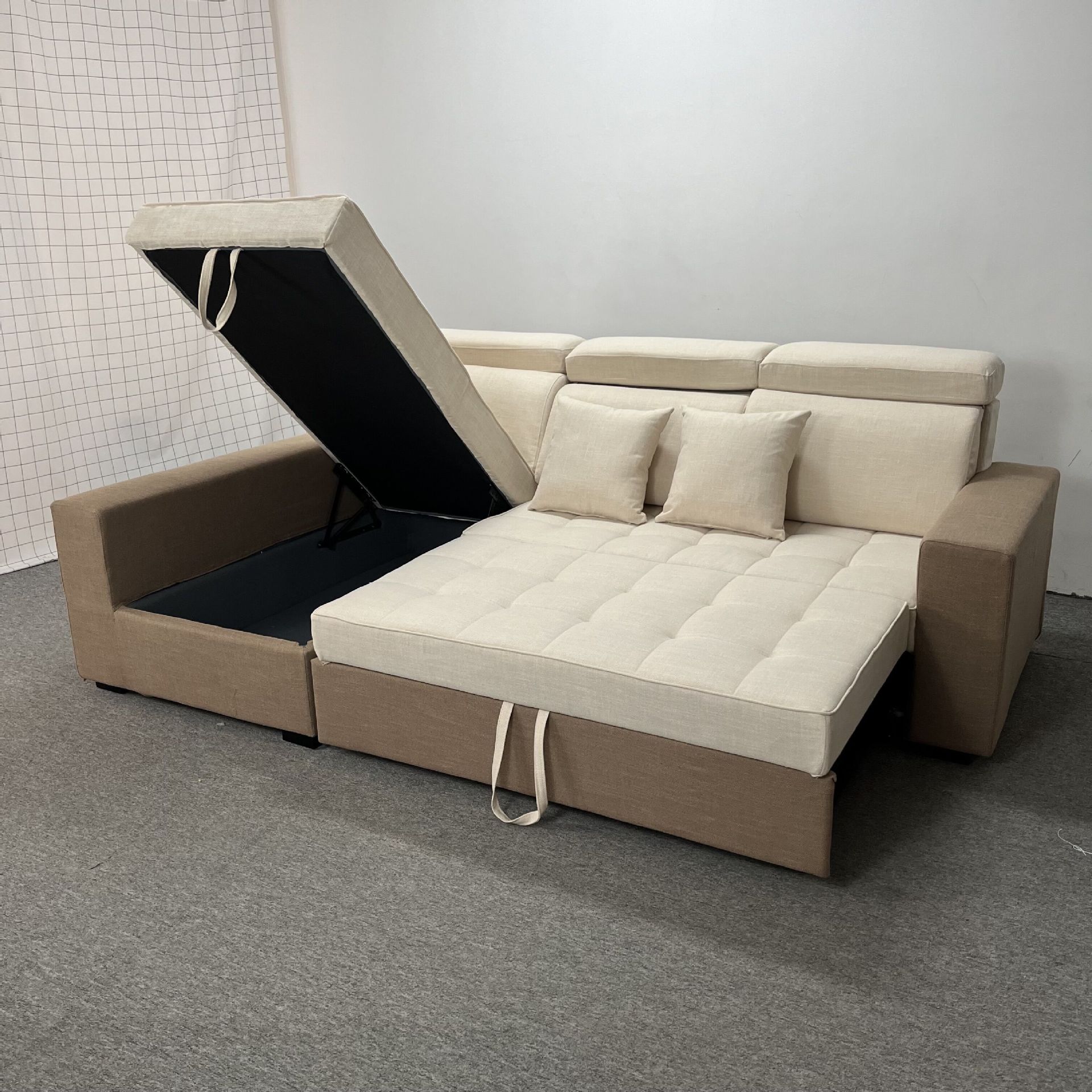 Sofá cama multifuncional de doble propósito sala de estar tamaño pequeño almacenamiento de casa sofá de esquina de tecnología de tela sofá cama plegable