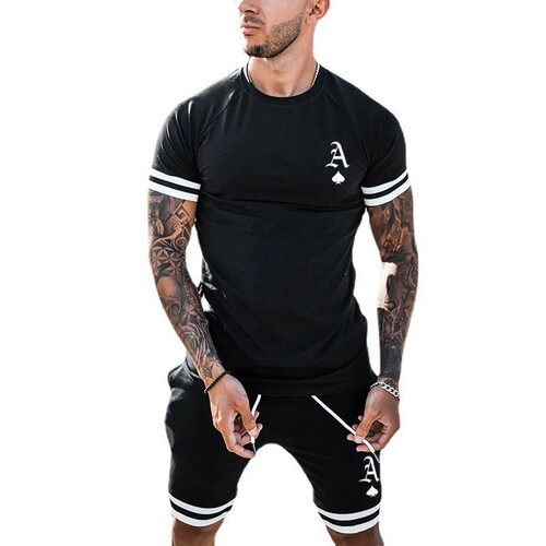 Men's sportswear set, men's fitness set for internal sale, men's summer short-sleeved shorts set