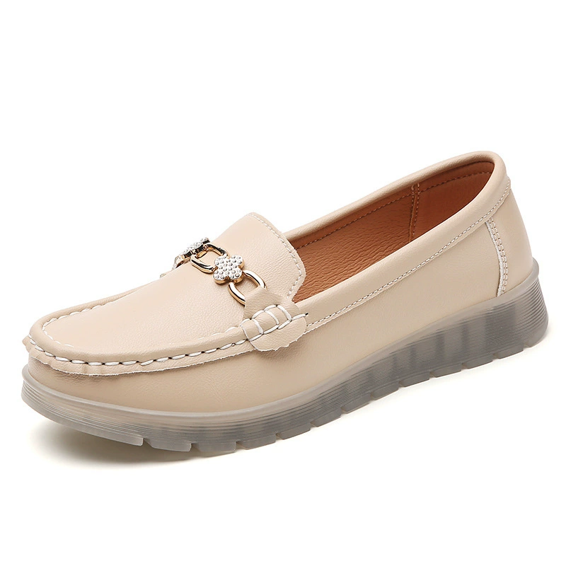Износостойкие mother's loafers из натуральной кожи с мягкой подошвой - серый/молочный/черный/априкосовый