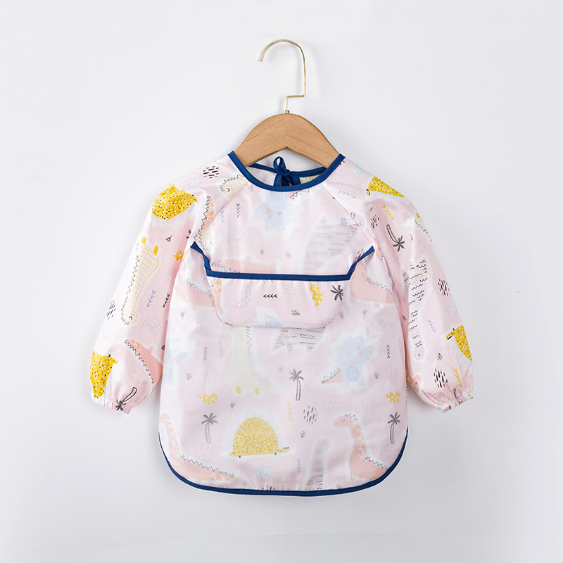 Abrigo para niños primavera y otoño impermeable de manga larga anti-vestirse bebé comiendo ropa delantal niños babero ropa protectora con babero