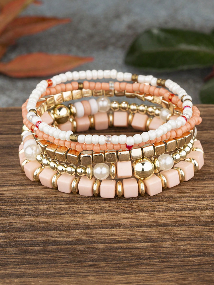 20g Weight Acrylic Pendant Material Bracelets Classification Alloy Chain Material 1 Set Quantity Holiday, Daily, Street Occasion Alloy Material Geometric Pattern Unisex Gender Beaded, Plating Design Retro Style Retro Geometric Alloy Beaded Bracelets Wholesale 31