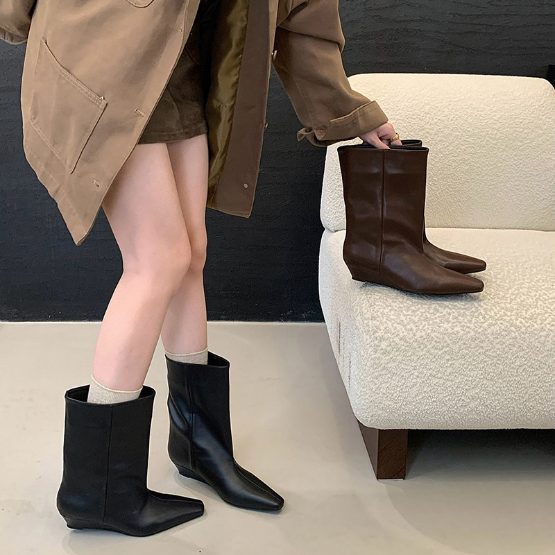 2026 Autumn Comfortable Knight Boots, Square-Toed Ankle Boots, French Style Wedge Heel Tapered Boots, Solid Color Simple Straight Boots for Women 2026 Autumn Comfortable Knight Boots, Square-Toed Ankle Boots, French Style Wedge Heel Tapered Boots, Solid Color Simple Straight Boots for Women