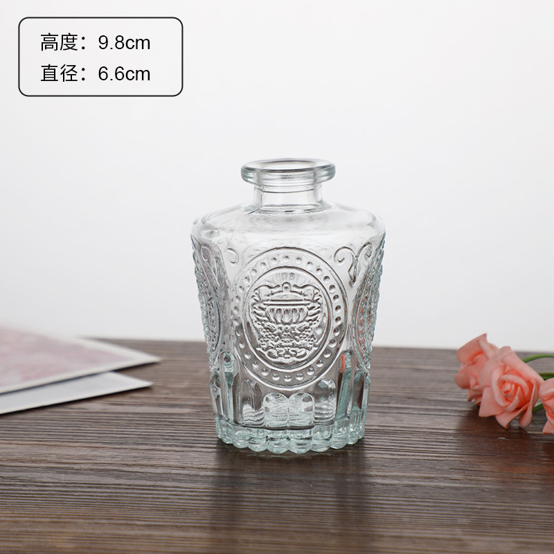 Jarrón clásico personalizado en relieve, vidrio transparente, adornos de escritorio para oficina, colgantes para dormitorio, mini decoración retro