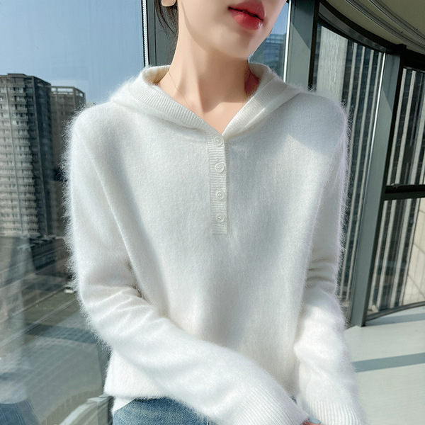 Demi-season velvet woolen base body-friendly sweater with hood