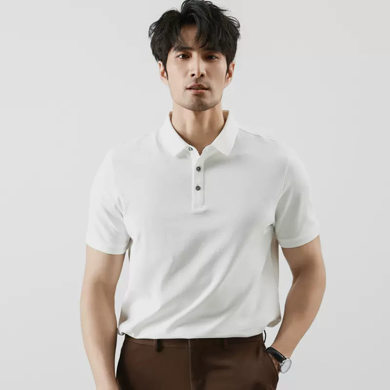 索罗娜短袖polo衫男士高端男装长绒棉翻领半袖t恤男2025夏季纯色