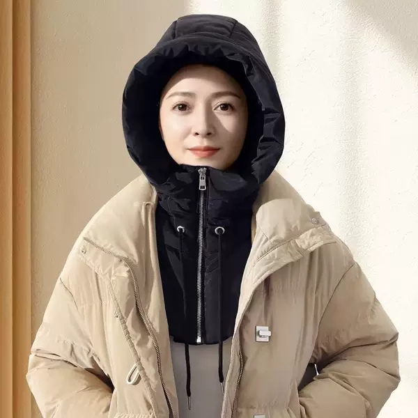 Cross-border winter-proof down hat, coat, and faux collar, thickened for outdoor warmth, suitable for cycling, windproof, unisex, and designed to cover the head