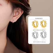 S925纯银车花菱形耳环2025新款时尚简约气质轻奢耳圈耳扣欧美跨境