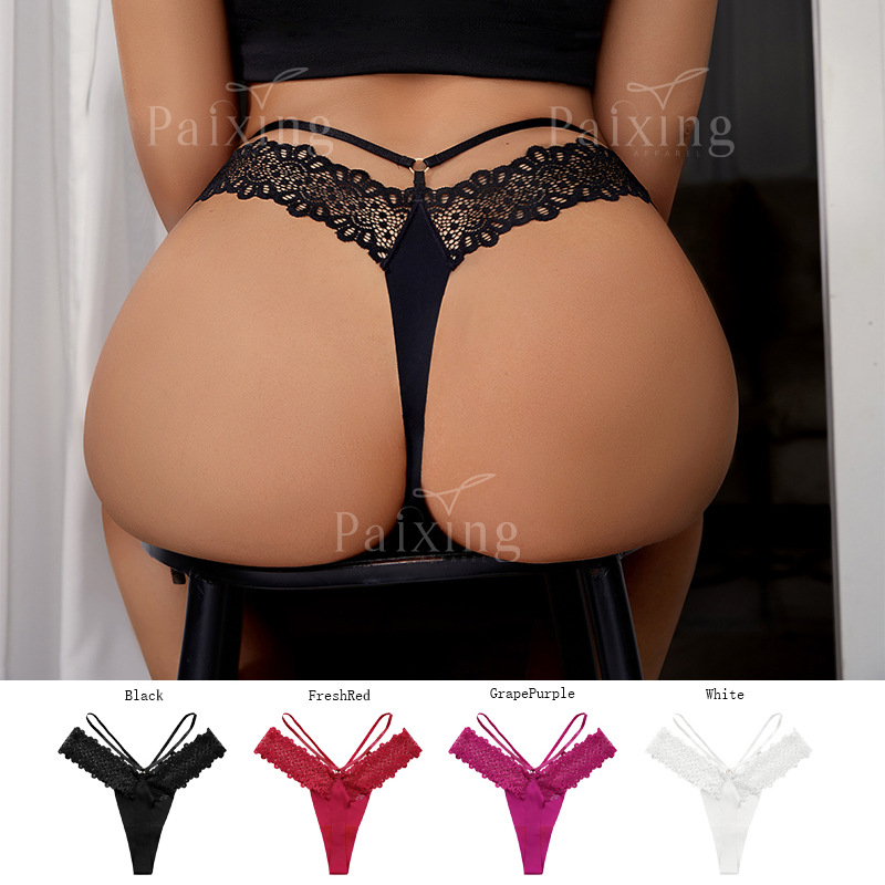 European and American Plus-Size Double-Thong Seamless Ice Silk Lace Panties Sexy and Playful T-Back Women's Lingerie