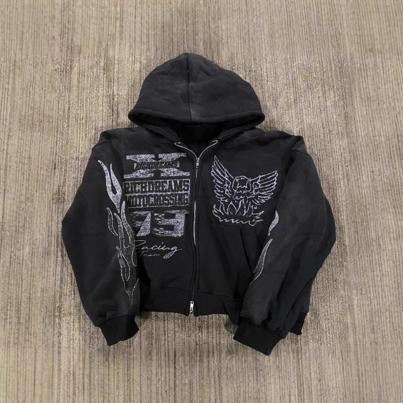 Street Hip-Hop Star Girl Print Black Zipper Hoodie for Women 2025 Y2K Harajuku Jacket Sweatshirt for Women Street Hip-Hop Star Girl Print Black Zipper Hoodie for Women 2025 Y2K Harajuku Jacket Sweatshirt for Women