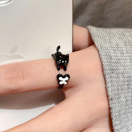 Children's Cute Puppy Glaze Ring Female Niche Design Sense Opening Adjustable Dieting Finger Ring Cartoon Sweet Ring