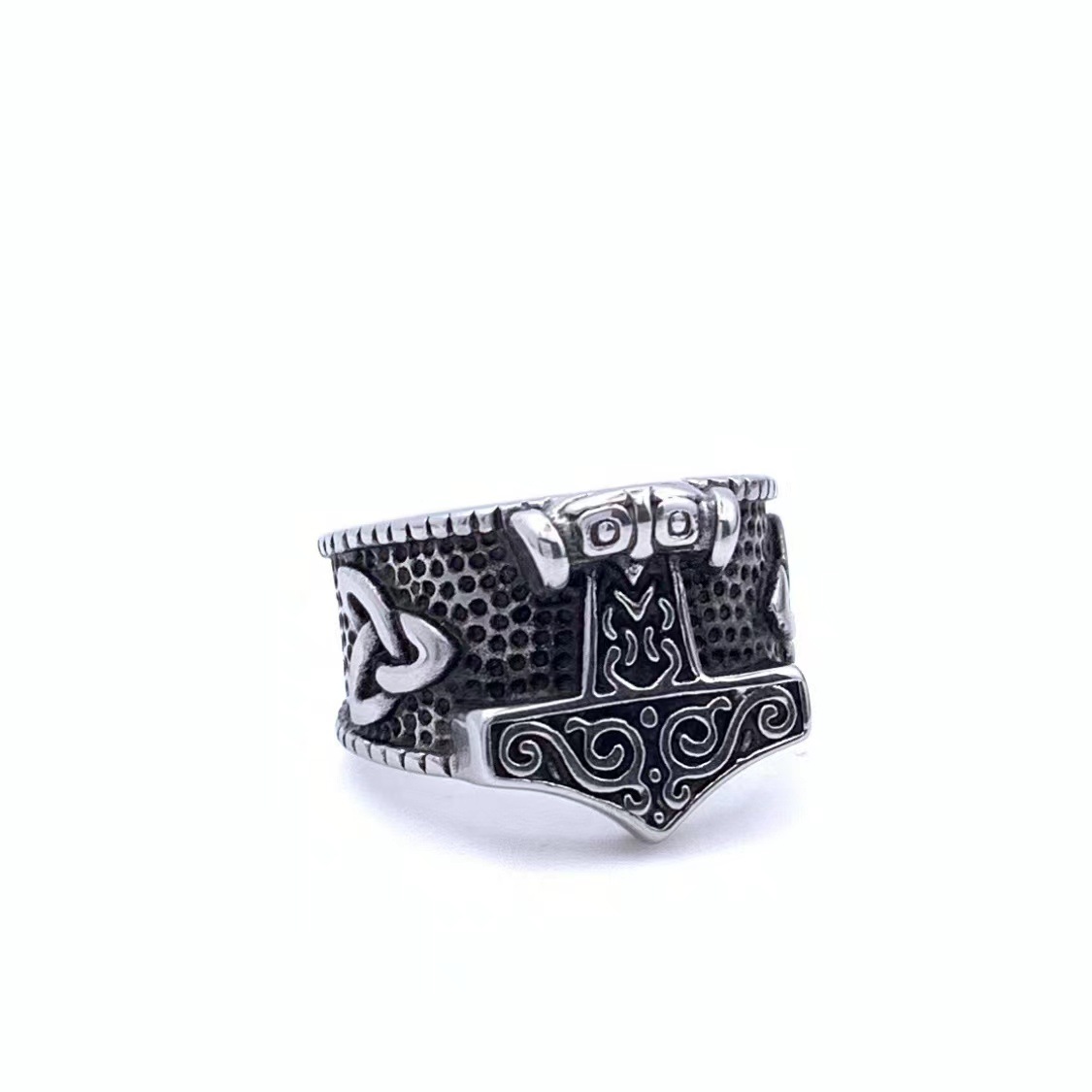 Hammer Pattern Men's Gender Retro Hammer 304 Stainless Steel Polishing Men's Rings