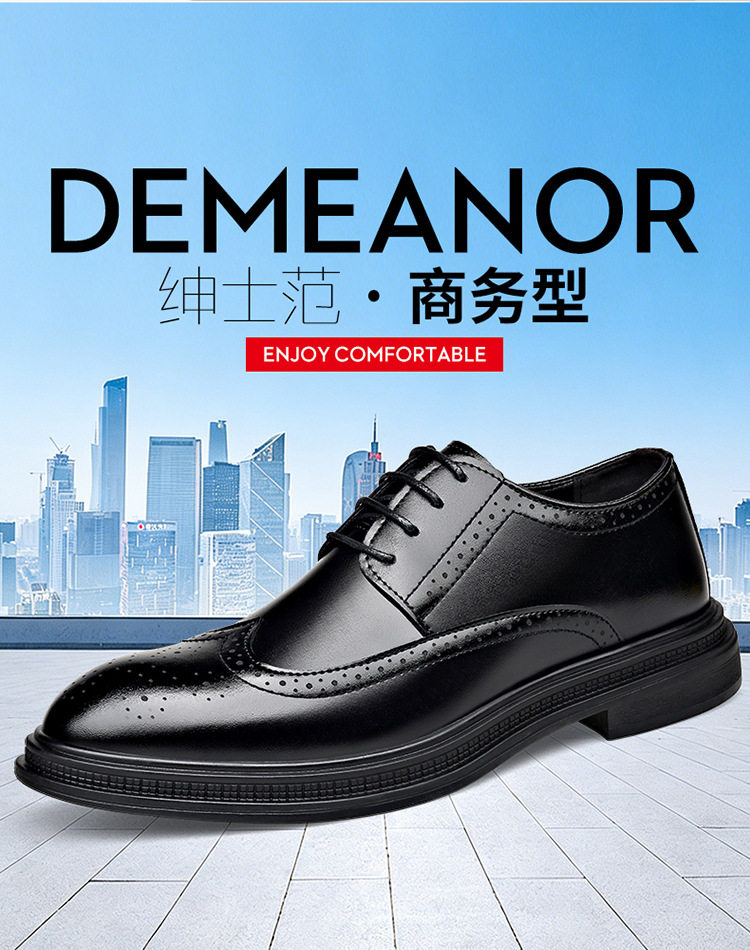 Giày da nam công sở da bóng cao cấp, giày da buộc dây kiểu Anh, đế cao su, gót thấp 1–3 cm — 2Z108 màu đen chi tiết 2