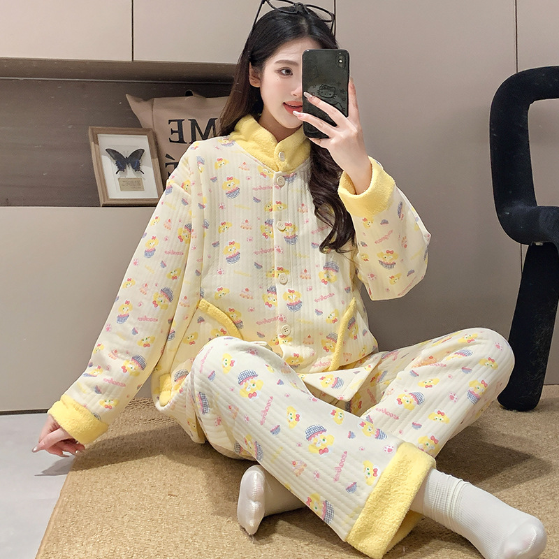 2025 New Autumn and Winter Type a Air Cotton Thickeneded Postpartum Clothing for Postpartum Pregnant Women and Lactation Pajamas with Breast Pads