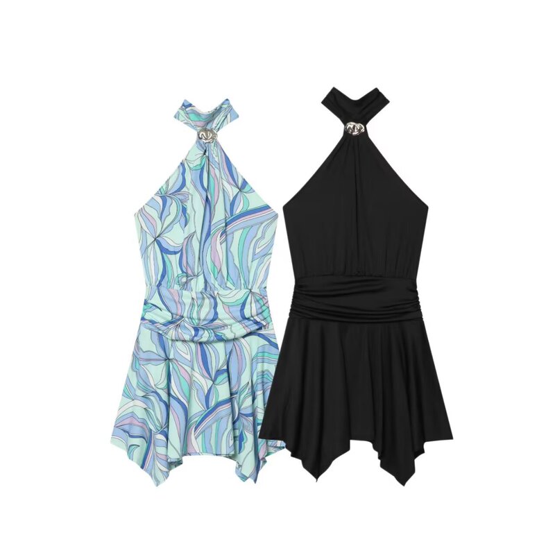 Amazon wholesale summer new women's printed halter neck sleeveless flared short dress 1319069 Amazon wholesale summer new women's printed halter neck sleeveless flared short dress 1319069