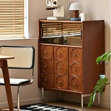 新款实木餐边柜小户型餐厅复古收纳柜中古风置物柜家用橱柜卧室