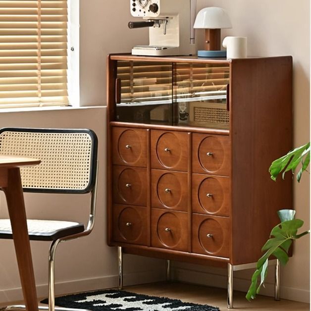 新款实木餐边柜小户型餐厅复古收纳柜中古风置物柜家用橱柜卧室