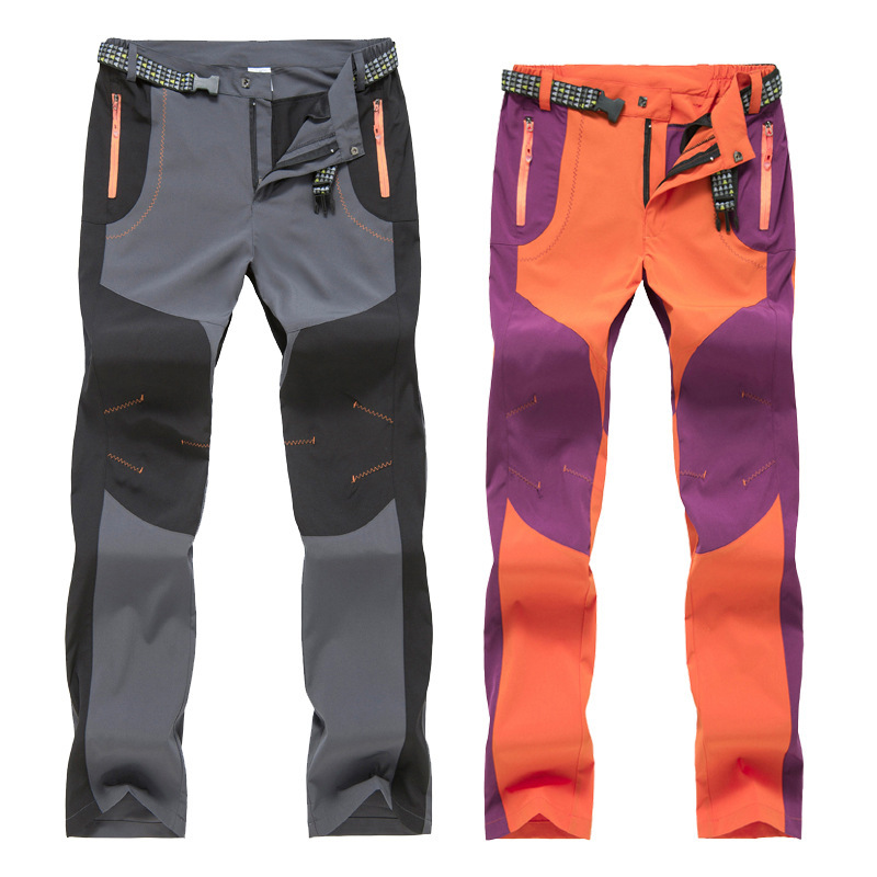 Spring and Summer Outdoor Sports Soft Shell Pants for Men, Color Matching, Windproof, Warm, Breathable, Fleece Thickened Hiking Pants for Women