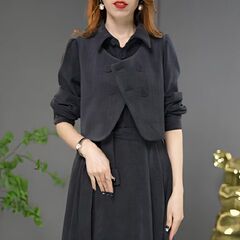 高定款秋冬新款加厚套装两件套马甲+衬衫裙套装裙A字连衣裙一整套