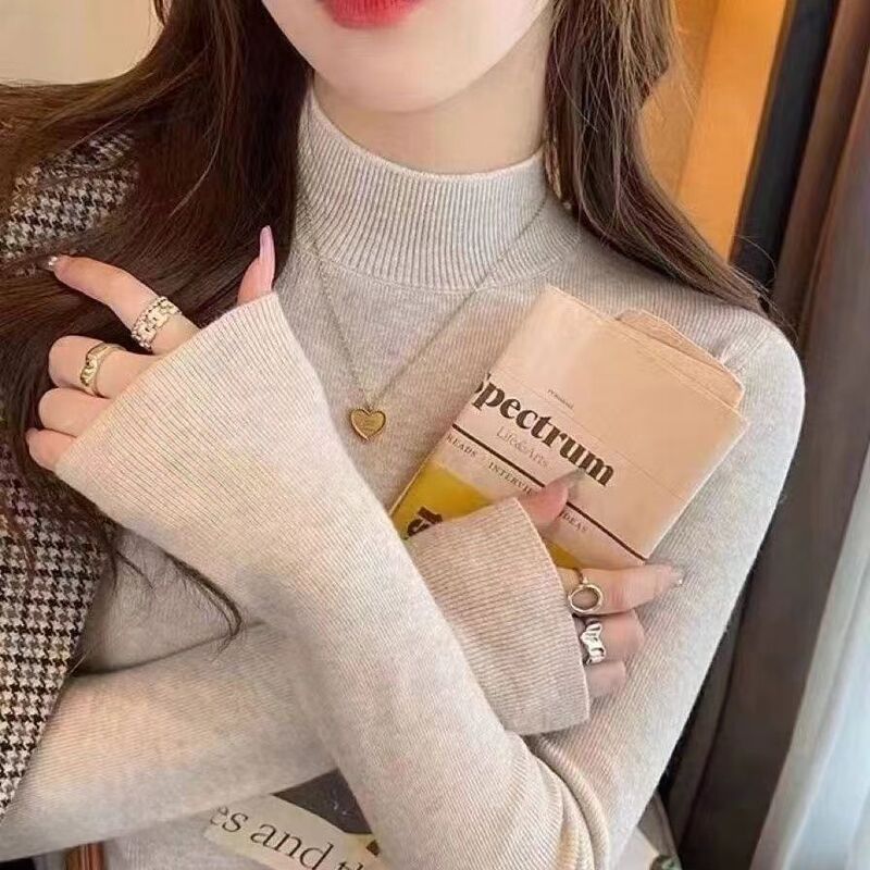 半高领打底衫女秋冬新款修身毛衣洋气显瘦针织衫上衣冰丝肩带款|undefined