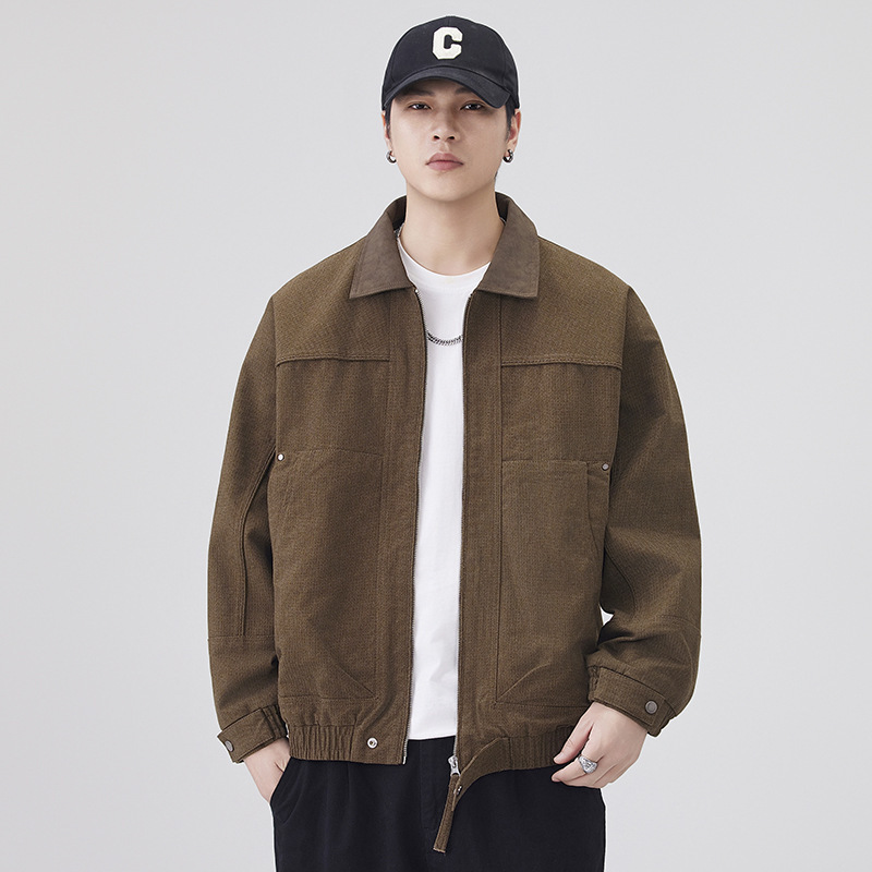 High-End British Gentleman Retro Workwear Lapel Jacket Men's New Autumn Style Structured Patchwork Loose Casual Coat High-End British Gentleman Retro Workwear Lapel Jacket Men's New Autumn Style Structured Patchwork Loose Casual Coat
