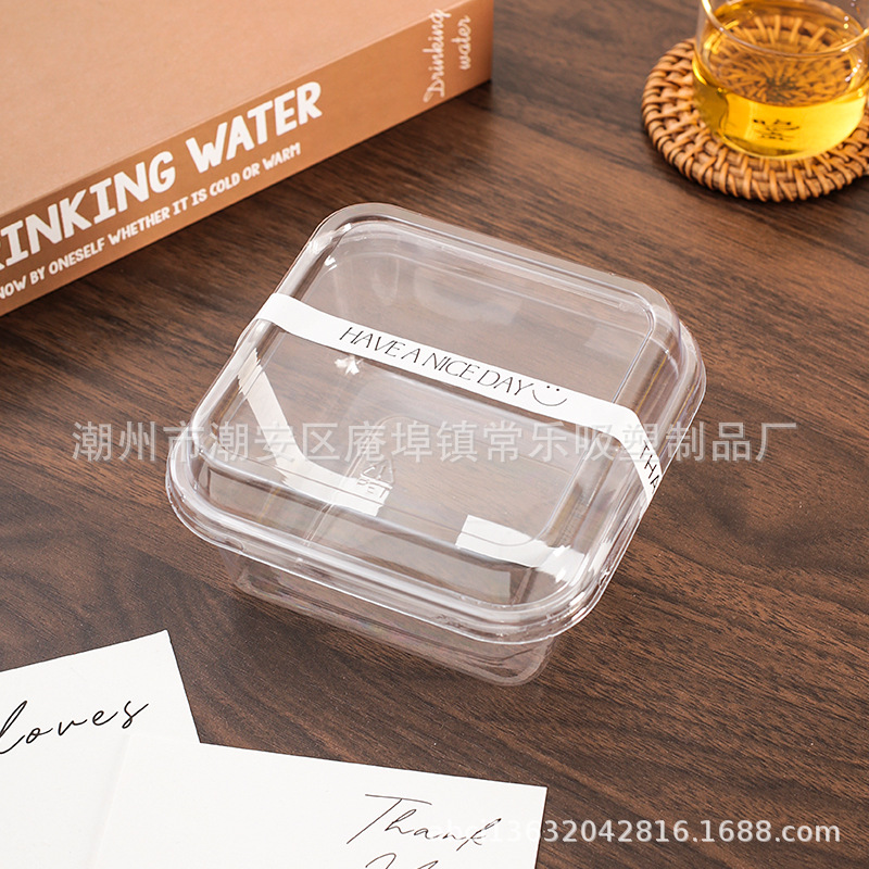 Caja de embalaje de pastel de mousse, caja de leche de soja, caja cuadrada de plástico transparente a prueba de niebla para hornear, caja de embalaje de postre de punto oeste