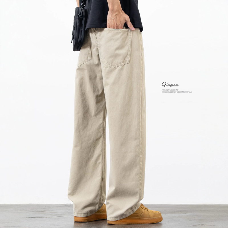 Qinglan Pure Cotton Jeans for Men, Straight-Leg, Loose, Trendy, Casual, Simple, Versatile, Light-Colored Pants, 2026 New Model Qinglan Pure Cotton Jeans for Men, Straight-Leg, Loose, Trendy, Casual, Simple, Versatile, Light-Colored Pants, 2026 New Model
