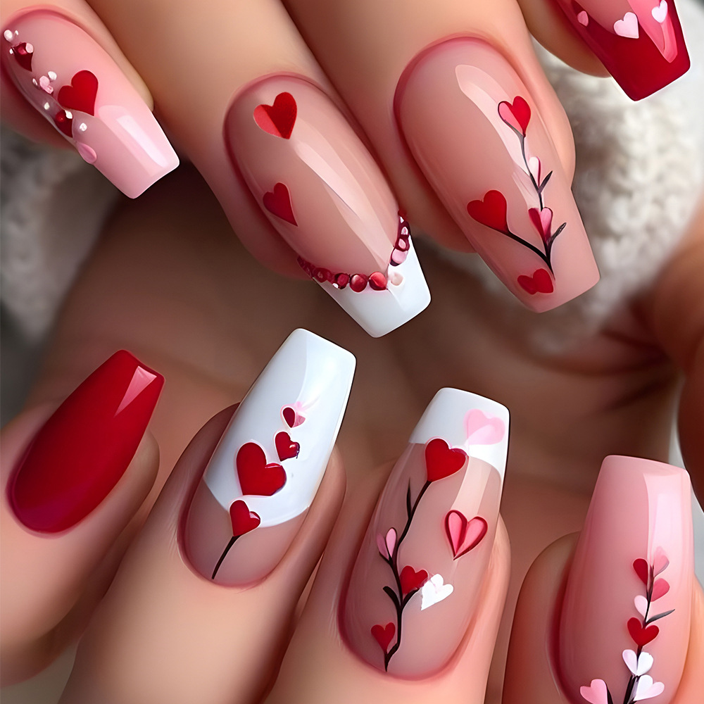 Decoración de Uñas Estilo Ballet, Superventas Internacional, Uñas en Forma de Corazón en Rosa Suave que Realzan la Elegancia, Pegatinas de Uñas con un Toque Romántico, Dulce y Fresco