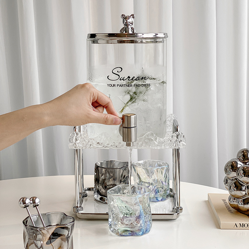 Luz de lujo Nuevo vidrio botella de agua fría con grifo hervidor traje de gran capacidad hogar botella de agua fría fruta té bebida cubo