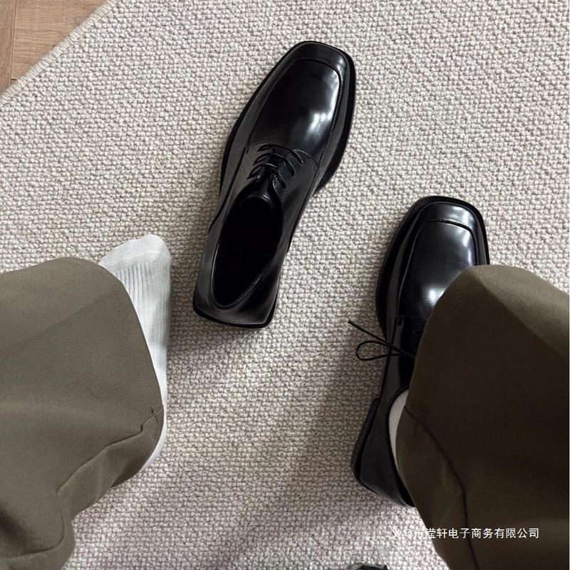男款方头皮鞋英伦风黑色商务正装男士休闲结婚新郎德比鞋厚底增高|undefined