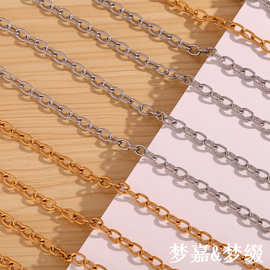 欧美时尚简约钛钢素链饰品女不锈钢镀18K金十字链链条批发套装女
