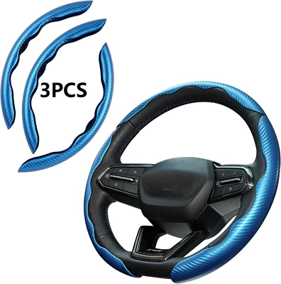 Cross-border best-selling car carbon fiber — Steering wheel cover - carbon-fiber-blue-3-pack-38cm-round
