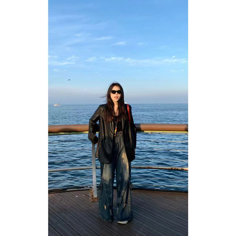 2026 Spring New Large Size Pu Leather Blazer for Women, Korean Style Loose Fit Versatile Elegant Leather Jacket 2608