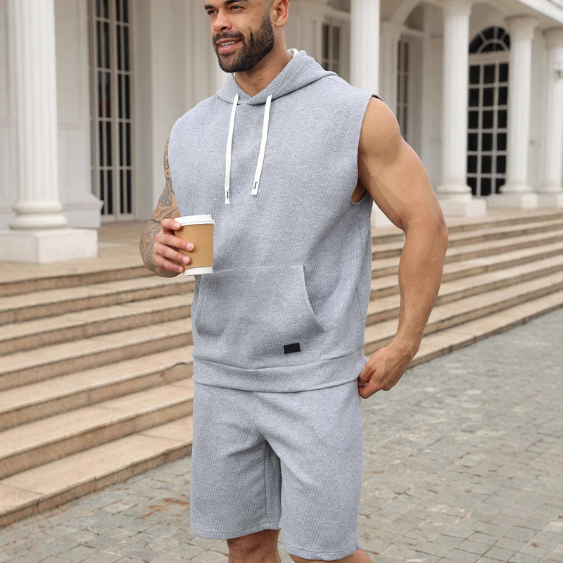 Cross-Border Amazon Sleeveless Vest Top Men's Casual Hooded Sweatshirt T-Shirt Hip-Hop Sports Shirt Loose Fit Cross-Border Amazon Sleeveless Vest Top Men's Casual Hooded Sweatshirt T-Shirt Hip-Hop Sports Shirt Loose Fit