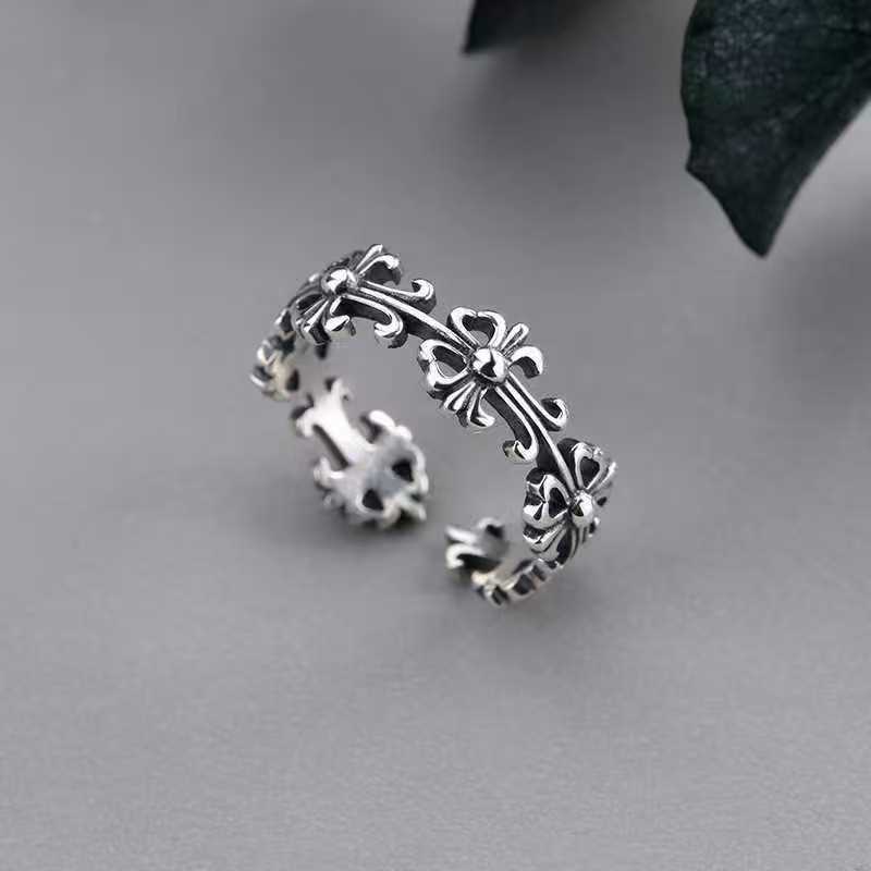 925 Silver Ring, Trendy and Unique Cross Design, Sweet and Cool Hand Jewelry, Adjustable Ring, Versatile, Niche, Cross-Border Wholesale