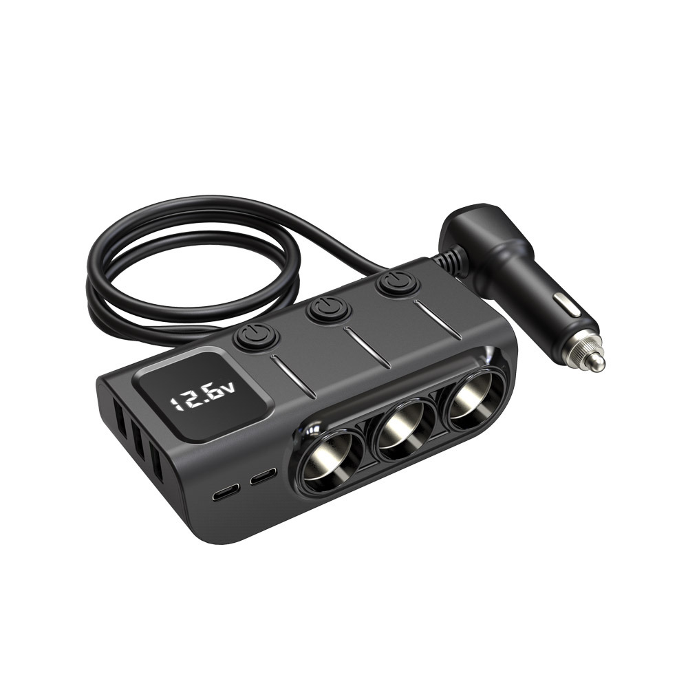Car Phone Charger With Three Usb Ports And Voltage Display_voghion.com