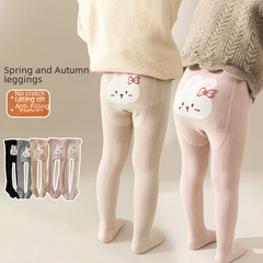 女童連褲襪春秋精梳棉兒童連腳打底褲寶寶大PP卡通韓版坑條打底襪