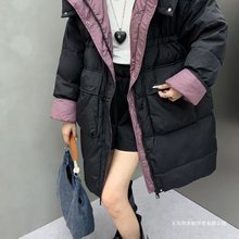 2025女加大码棉服中长款棉衣韩版棉袄带帽立领可拆卸加厚宽松外套