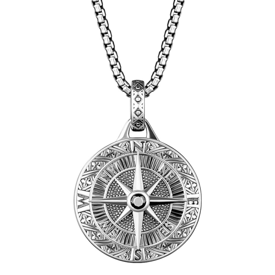 Collar con colgante de brújula de aleación ecológica, éxito de ventas transfronterizo, para hombre, estilo europeo y americano, joyería de moda al por mayor.